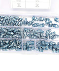 80 Pack Hydraulic Zerk Grease Fitting Assortment Kit With One Eighth And One Quarter Inch Straight And Angle Nozzles in case