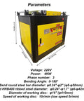 Heavy Duty 4000W Electric Rebar Bender Machine For Steel Ties Up To Two Inches Angle showing control panel and dimensions