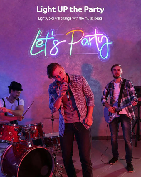 RGB Lets Party Neon Sign For Wall Decor Large LED Neon Light Up Sign With Rainbow Colors And Music Sync at live music event