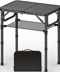 Foldable Picnic Table With Storage Net In Matte Black Aluminum Portable And Light For Camping Travel Or Indoor Use