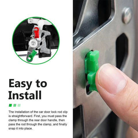 80Pcs Car Door Lock Rod Clips Kit For Tailgate Handles, Universal Plastic Rod End Clips And Retainers, Easy Install Door Clips For Most Vehicles, Durable, Secure Fit, Great For Auto Door Latch Maintenance; green clip installed on metal latch