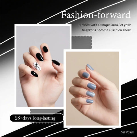 Manicure using Six Piece 15ml Gel Polish Set In Black And White Non Toxic HEMA Free Toluene Free Soak Off Gel Nail Polish Kit
