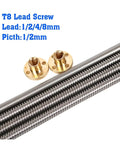 Heavy Duty T8 Trapezoidal Lead Screw Set With Premium Copper Nut For 3D Printers Cnc Engravers And Stepper Motor Rails Rust Proof Build Smooth As Butter Motion with brass nuts and threaded shafts.
