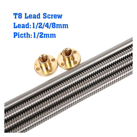 Heavy Duty T8 Trapezoidal Lead Screw Set With Premium Copper Nut For 3D Printers Cnc Engravers And Stepper Motor Rails Rust Proof Build Smooth As Butter Motion with brass nuts and threaded shafts.