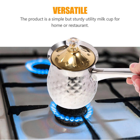 Stovetop Turkish Coffee Pot Cezve Ibrik Hammered Stainless Steel 400ml on a gas stove for home and restaurant use