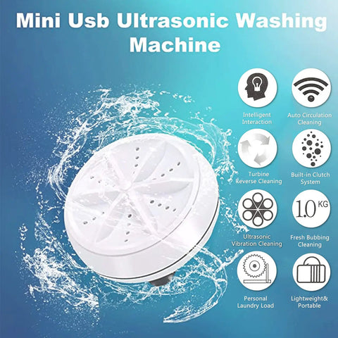 Portable USB Powered Mini Washer With Ultrasonic Turbine Technology For Travel, College Dorm Rooms, Or Business Trips graphic display