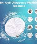 Portable Mini Washing Machine With Ultrasonic Turbine Technology For Travel On The Go Home Campus And Small Spaces Clean Socks And Undies Quietly And Fast Foldable Compact Washer For Camping Apartment Dorm Or Business Trips image with features highlighted.