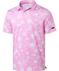 Mens Golf Polo Shirt Short Sleeve Dry Fit Wicking Collared Polo For Men Casual Print With Stretch Performance Fabric Moisture Wicking Anti Wrinkle Colorfast Shrink Resistant Pink Coconut Beach