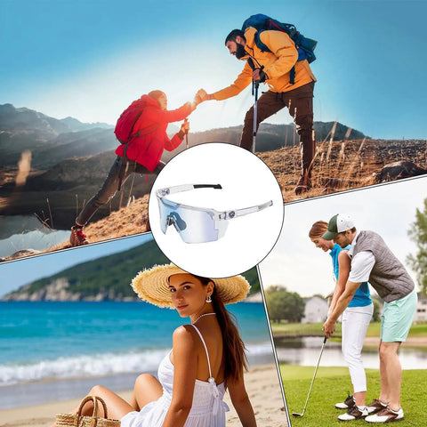 Straight Up Photochromic Safety Sunglasses With Polarized Optics And Ultraviolet Shielding Featuring Lockdown Side Grips For Unmatched Eye Comfort On Road Trips Or Handyman Missions displayed with outdoor activities.