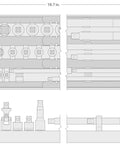 Diagram of a 27 Piece Drive Extension And Accessory Set With Rails And Tray For One Quarter Inch, Three Eighth Inch And One Half Inch Drive Tools.