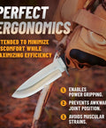 Rugged Fixed Blade Survival Knife With Sheath For Camping, Hunting, And Bushcraft, ergonomic grip detail in use outdoors.