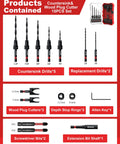 EZARC countersink drill bit set, 15 pcs with 2 wood plug cutters, 1/4 in hex shank, storage box