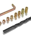 160 Pieces Heavy Duty Threaded Inserts For Wood Furniture Restoration includes hex wrench, drill, and multiple sizes of steel inserts.