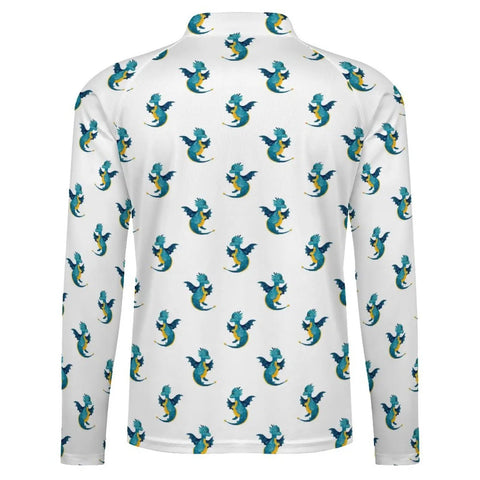Back view of Mens Dragon Sun Protection Long Sleeve Shirt With Quarter Zip Chin Guard Breathable 140g Mesh Fabric