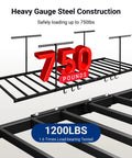 Overhead Garage Storage Rack With 6 Hooks Heavy Duty Metal Ceiling Mount Adjustable Drop Down From 22.6 To 39.4 Inches Black Lite Series