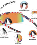 Polarized Sports Sunglasses for Cycling and MTB Riding with UV400 Protection, USA flag frame, adjustable features, blue lens
