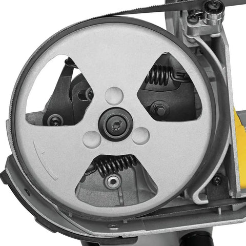 Portable Band Saw With 10 Amp Motor Delivers Deep Cuts Up To 5 Inches Rugged Jobsite Workhorse Featuring Steel Shroud And Rubber Bumpers For Durable Guards And Easy Cutting Of Rectangular Or Round Stock