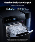 Real Talk Smart Countertop Ice Maker Cranks Out Fresh Ice In Three Minutes, showcasing 47 lb daily ice output with display.