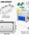 Heavy Duty Ultrasonic Cleaner With Built In Heater And Digital Timer 6.5L Stainless Steel Bath with cleaning basket and tank measurements