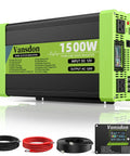 Heavy Duty Road Ready 1500W Pure Sine Wave Power Inverter with LCD gauge and cables for DC to AC conversion.