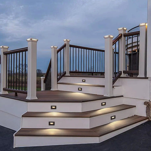 Outdoor stairs with 5CCT 120V LED Step Lights Pack of 3, 3.5W Dimmable From 5 to 100 Percent Indoor Outdoor Wet Location CRI90 ETL.