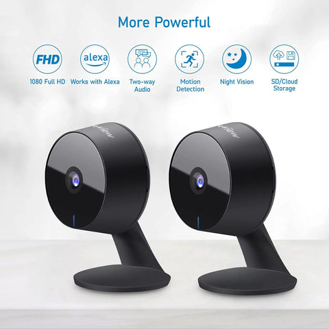 Two Pack 1080p HD Indoor Security Cameras for Home Use with Motion and Sound Alerts, Night Vision, Two Way Audio