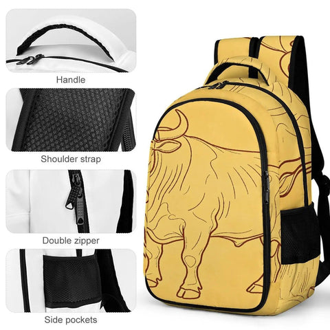 Vintage Bull Line Drawing Printed Unisex Backpack With Large Capacity Durable Polyester Daypack For School Travel And Everyday Carry