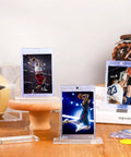 4 Pack Magnetic Card Holder Base For Trading Cards Display Stand Protector Case Base with basketball cards on desk