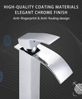 Chrome Vessel Sink Faucet Tall Modern Waterfall With Pop Up Drain Single Handle 1 Hole Vanity Lavatory Faucet anti-fingerprint