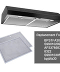Aluminum Heavy Duty Range Hood Filter BPS1FA30 Grease Filter for 30 Inch Hoods shown with compatible model list