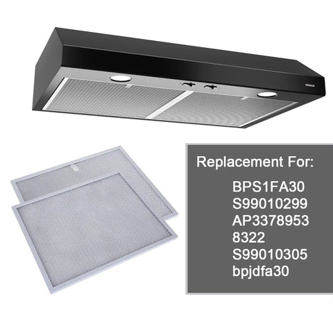 Aluminum Heavy Duty Range Hood Filter BPS1FA30 Grease Filter for 30 Inch Hoods shown with compatible model list