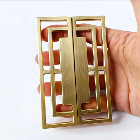 Gold Brushed Copper Finish Cabinet Handles Set Of Six 100mm Long 32mm Wide 20mm Thick Double Hole 32mm Center To Center Zinc Alloy Pulls