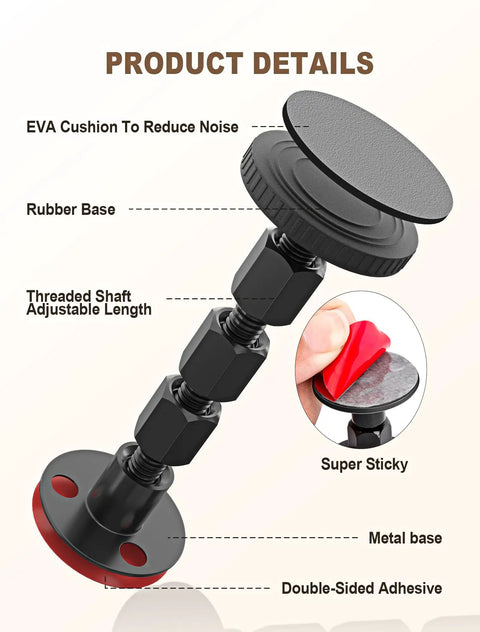 Adjustable Threaded Bed Frame Stabilizer Anti Shaker Headboard Wedge Knocks That Creak Out Bolting Gear To Wall Heavy Duty Squeak Stopper Fix Sleep Setup Four Pack Floor Firm Stand with EVA cushion and rubber base.