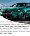 Brake pad wear sensor for BMW; copper wear cable, front/rear compatible, shown on a green BMW car.