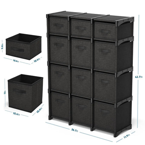 12 Cube Storage Organizer Black With Dope DIY Cube Shelf System And Included Bins Sturdy Cubbies For Bedroom Playroom Office And Dorm