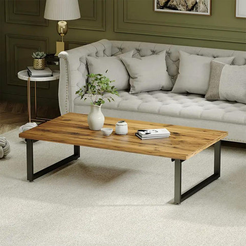 Stylish wood coffee table with 16 Inch Wide Metal Coffee Table Legs Black Industrial Modern Steel Base For Living Room