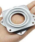 Heavy Duty 3 Inch Lazy Susan Turntable Bearings 2 Pack Smooth Rotating Ball Plates held in hand, showing alloy steel design.
