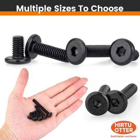 M4 X 30mm 20 Pack Flat Round Head Hex Socket Cap Screws In 304 Stainless Steel With Black Oxide Finish displayed in hand