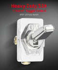 Beefy Heavy Duty 50 Amp 12V Rocker Toggle Switch SPST Two Pin Metal Chrome Plated Terminal For Automotive Electrical Use On Off Switch Durable Chrome Plated Housing Pack Of 2, chrome switch close-up