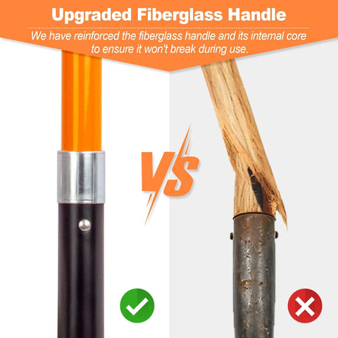 Heavy Duty Trench Shovel For Clean Trenches With Fiberglass Handle 58 Inch Long 4 Inch Trenching Shovel Durable High Carbon Steel Blade With Rust Resistant Coating For Yard Work And DIY Projects showing fiberglass vs wood handle durability