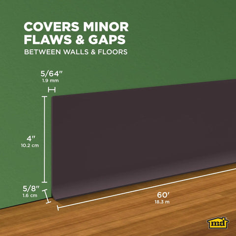 4 Inch By 60 Foot Dry Back Vinyl Wall Base Flexible Trim With Toe Easy Install Molding For Floors And Baseboards Brown
