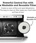 Premium Heavy Duty Digital Food Dehydrator Featuring Stainless Steel Rack Trays And Whisper Quiet Airflow System For Rapid Jerky Fruit Vegetable Nut Drying Hella Smooth Kitchen Essential That Truly Slaps showing powerful fan and filter.