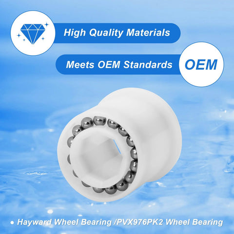 Wheel bearing PVX976PK2 for Hayward pool cleaners, 2-pack; white plastic housing with metal ball bearings