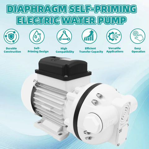 Beast Mode High-Flow DEF Transfer Pump 10.6 GPM Self Priming Electric Diaphragm Drum Pump shown with icons above