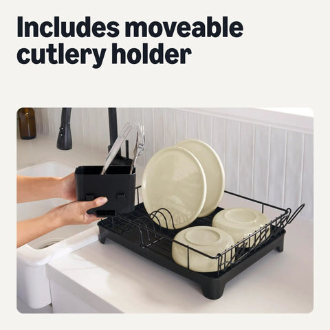 Sleek Stainless Steel Dish Drying Rack Kitchen Counter Organizer Rust Resistant Space Saver With Drain Board Rotatable Spout Easy Peasy Cleanup Fits 10 Pieces For Your Nifty Spot Black