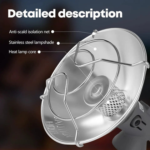 Close-up view of Dual Fuel Portable Heater For Camping With 1Lb Propane Or Iso Butane Canisters One Click Ignition And Self Ignition Safety Tip Over Protection Base Compact Outdoor Heater For Tents Ice Fishing Backpacking Survival Gear showing anti-scald net and stainless steel lampshade.