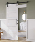 Sliding Barn Door 32 By 84 Inches White MDF With Waterproof PVC Surface 5 Panel Design in a modern home interior