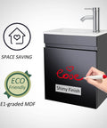 Compact 16 Inch Wall Mounted Vanity With Sink In Black Finish Space Saving Bathroom Cabinet Set With Chrome Faucet And Pop Up Drain