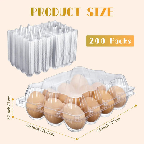 Clear Plastic Egg Cartons Bulk 200 Pack 3x4 Grid Stackable Trays For Farm Market And Home Use See Through Design Holds 12 Eggs