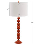 Jenna Orange Stacked Ball Table Lamp with 14-inch white shade, 31.5-inch tall, metal base, contemporary style